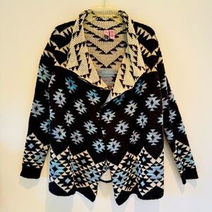 Love On A Hanger Cardigan Sz Medium Open Front Sweater Aztec Western Yellowstone